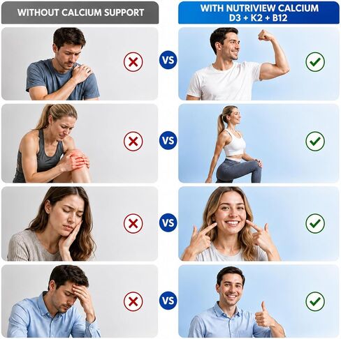 Nutriview Calcio D3 K2 B12 Softgels, 2000mg Suplemento De Calcio with Calcium & Glucosamina, Boost Energy, Support Immune Function, Vegen, 120 Capsules in Saudi Arabia