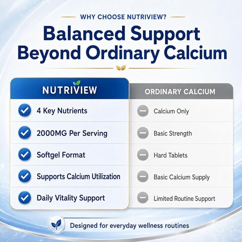 Nutriview Calcio D3 K2 B12 Softgels, 2000mg Suplemento De Calcio with Calcium & Glucosamina, Boost Energy, Support Immune Function, Vegen, 120 Capsules in Saudi Arabia