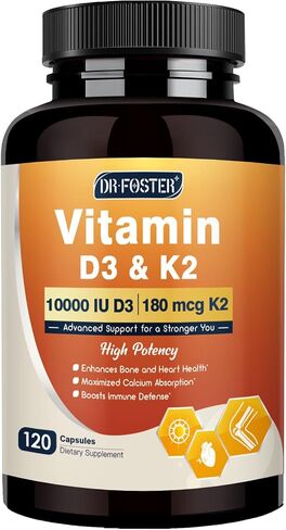 DRFOSTER Vitamin D3 K2, 10000 IU Vitamin D3 Plus 180 mcg of Vitamin K2, Supplements for Adults for Bone & Heart Health Support, 120 Capsules in Saudi Arabia