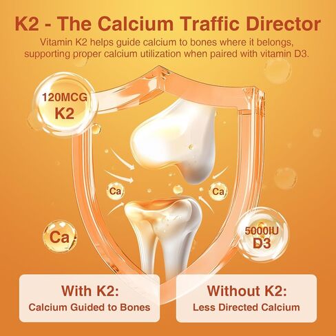 DRFOSTER Vitamin D3 K2, 10000 IU Vitamin D3 Plus 180 mcg of Vitamin K2, Supplements for Adults for Bone & Heart Health Support, 120 Capsules in Saudi Arabia