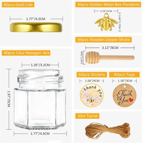 1.5oz Mini Glass Honey jars 20 pack,Small Hexagon Honey Jars with Dipper,Empty Glass Jars for Baby Shower Wedding Favors Party Favors in Kuwait