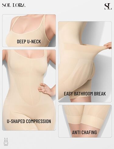 Shapewear Bodysuit for Women Tummy Control, Bathroom-Friendly Bodysuit Mid Thigh Body Shaper for Daily Wear in Saudi Arabia