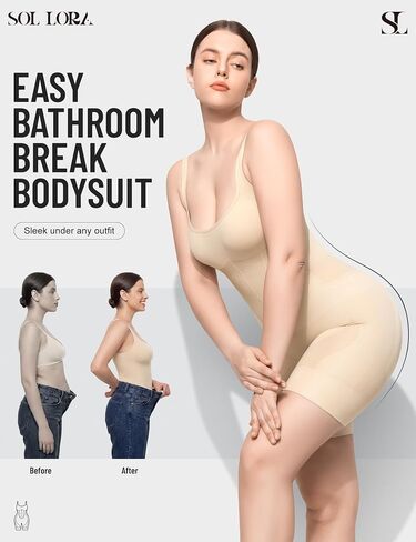 Shapewear Bodysuit for Women Tummy Control, Bathroom-Friendly Bodysuit Mid Thigh Body Shaper for Daily Wear in Saudi Arabia