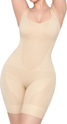 Shapewear Bodysuit for Women Tummy Control, Bathroom-Friendly Bodysuit Mid Thigh Body Shaper for Daily Wear in Saudi Arabia