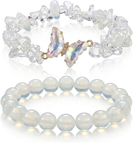 BELLA-Bee Natural Amethyst Healing Stone Bracelet Set for Women, Anxiety Relief Nature Stone Beaded Layered Bracelet with Butterfly Charm, Calming Spiritual Jewelry Gifts in Saudi Arabia