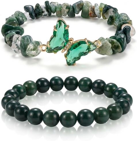 BELLA-Bee Natural Amethyst Healing Stone Bracelet Set for Women, Anxiety Relief Nature Stone Beaded Layered Bracelet with Butterfly Charm, Calming Spiritual Jewelry Gifts in Kuwait