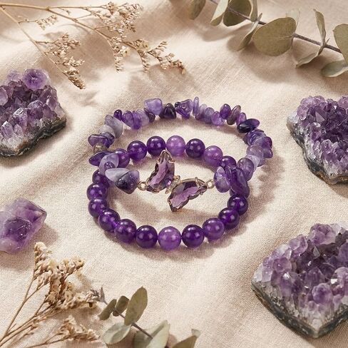BELLA-Bee Natural Amethyst Healing Stone Bracelet Set for Women, Anxiety Relief Nature Stone Beaded Layered Bracelet with Butterfly Charm, Calming Spiritual Jewelry Gifts in Kuwait