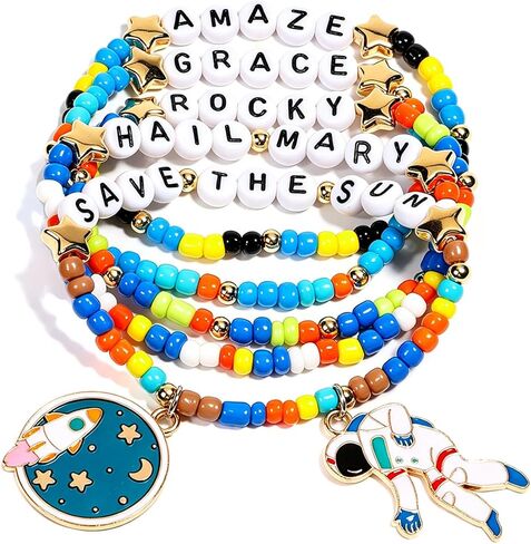 AICase لمشروع Hail Mary Merch Rocky Gifts مستوحاة من الأساور 5 قطع قابلة للتكديس ومطاطة مطرزة أساور الصداقة زي قميص الزي قبعة ملصق ملصق هدايا بضائع فخمة لمحبي النساء عيد ميلاد_1 in Kuwait