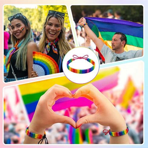 16 Pcs Rainbow LGBTQ Pride Bracelet for Lesbian Gay Bisexual Trans, Adjustable Handmade Braided Wristband Pride Month Friendship Bracelet Gifts for Women Men, Support LGBTQ Accessories in Saudi Arabia