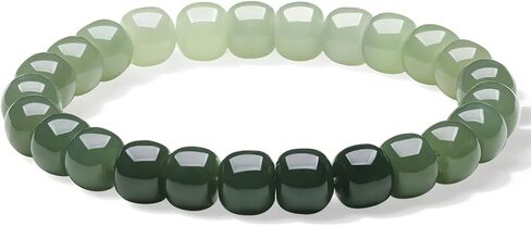 ZHOU LIU FU Green Jade Beaded Bracelet Green Bead Stretch Bracelets Natural Nephrite Beads Adjustable Dainty Jewelry for Women Her Anniversary Birthday in Kuwait