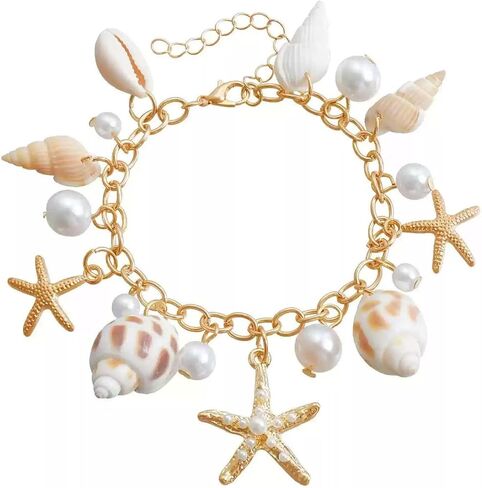 GAUEIOUR Mermaid Costume Accessories, Womens Mermaid Sea Shell Starfish Beach Bracelet, Adjustable Boho Costume Ocean Seashell Charm Jewelry Halloween Accessories for Women in Saudi Arabia