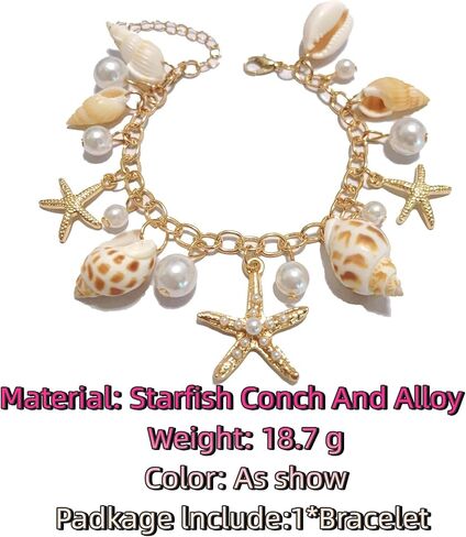 GAUEIOUR Mermaid Costume Accessories, Womens Mermaid Sea Shell Starfish Beach Bracelet, Adjustable Boho Costume Ocean Seashell Charm Jewelry Halloween Accessories for Women in Saudi Arabia