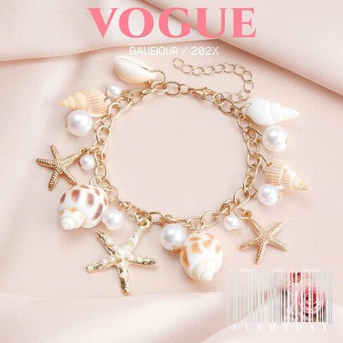GAUEIOUR Mermaid Costume Accessories, Womens Mermaid Sea Shell Starfish Beach Bracelet, Adjustable Boho Costume Ocean Seashell Charm Jewelry Halloween Accessories for Women in Saudi Arabia