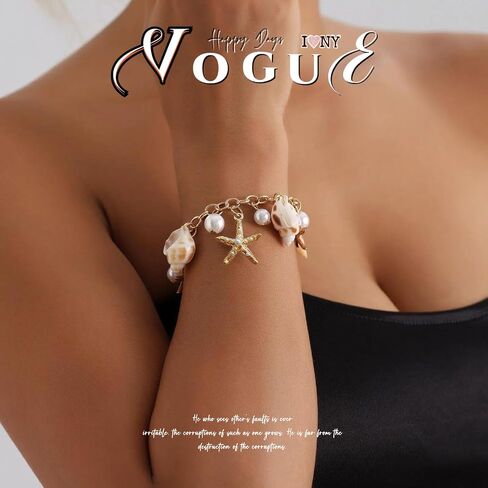 GAUEIOUR Mermaid Costume Accessories, Womens Mermaid Sea Shell Starfish Beach Bracelet, Adjustable Boho Costume Ocean Seashell Charm Jewelry Halloween Accessories for Women in Saudi Arabia