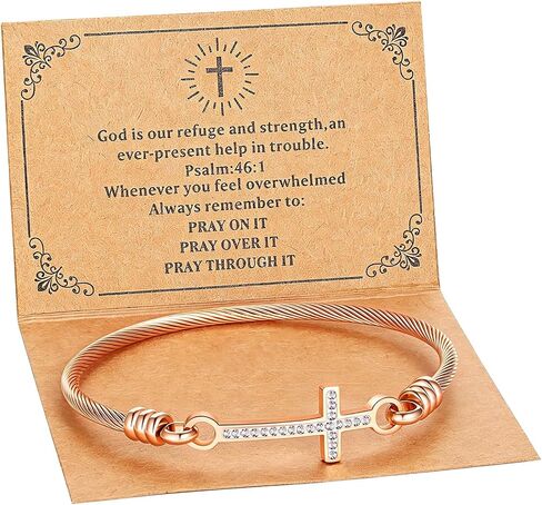 HEYU 18K Gold Plated Christian Cross Bangle Bracelets for Women, Religious Faith Jewelry with Bible Verse Inspirational Message Card, Prayer Bracelet Gifts for Baptism Confirmation Mothers Day Birthday in Saudi Arabia