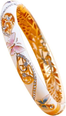 URED Elegant Colorful Cloisonne Enamel Bracelet Bangle for Women Handcraft Hollowed Flower Design Luxury Rhinestone Cloisonne Bangle Bracelet Wedding Birthday Gift in Saudi Arabia
