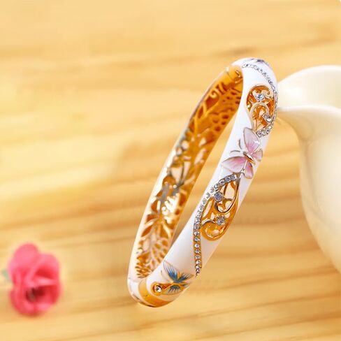 URED Elegant Colorful Cloisonne Enamel Bracelet Bangle for Women Handcraft Hollowed Flower Design Luxury Rhinestone Cloisonne Bangle Bracelet Wedding Birthday Gift in Saudi Arabia