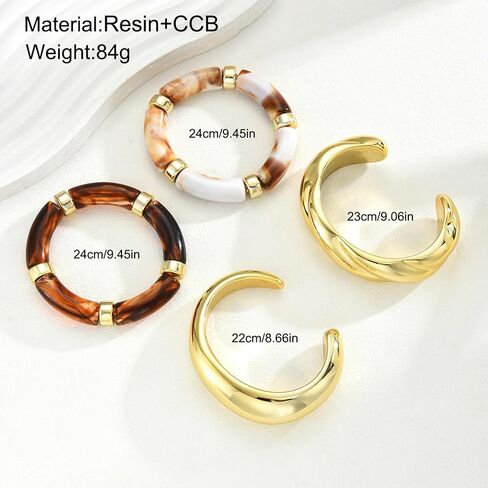INSYOHO Chunky Bracelets for Women - Boho Acrylic Bamboo Bangles Resin Gold Cuff Bracelets Open, Stackable Festival Vacation Wide Bangle, Brown and Gold Jewelry for Women in Saudi Arabia