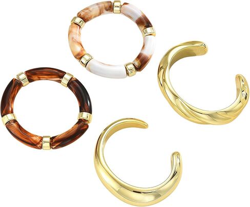 INSYOHO Chunky Bracelets for Women - Boho Acrylic Bamboo Bangles Resin Gold Cuff Bracelets Open, Stackable Festival Vacation Wide Bangle, Brown and Gold Jewelry for Women in Saudi Arabia