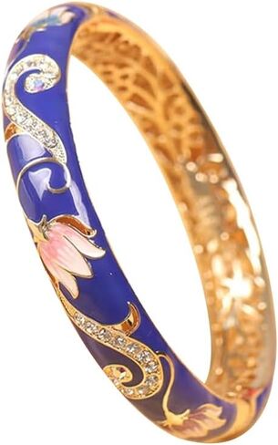 URED Elegant Colorful Cloisonne Enamel Bracelet Bangle for Women Handcraft Hollowed Flower Design Luxury Rhinestone Cloisonne Bangle Bracelet Wedding Birthday Gift in Saudi Arabia