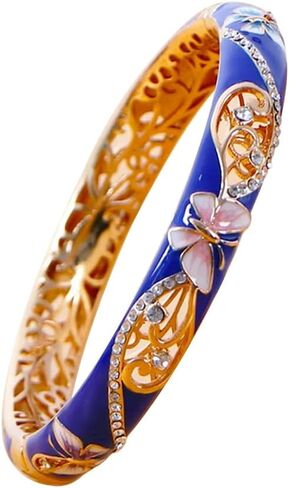 URED Elegant Colorful Cloisonne Enamel Bracelet Bangle for Women Handcraft Hollowed Flower Design Luxury Rhinestone Cloisonne Bangle Bracelet Wedding Birthday Gift in Saudi Arabia