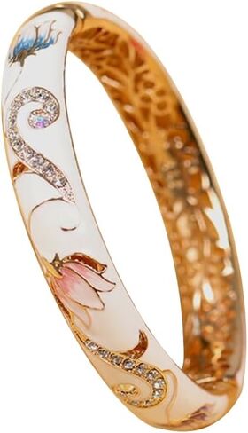URED Elegant Colorful Cloisonne Enamel Bracelet Bangle for Women Handcraft Hollowed Flower Design Luxury Rhinestone Cloisonne Bangle Bracelet Wedding Birthday Gift in Saudi Arabia