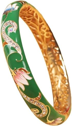 URED Elegant Colorful Cloisonne Enamel Bracelet Bangle for Women Handcraft Hollowed Flower Design Luxury Rhinestone Cloisonne Bangle Bracelet Wedding Birthday Gift in Saudi Arabia