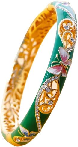 URED Elegant Colorful Cloisonne Enamel Bracelet Bangle for Women Handcraft Hollowed Flower Design Luxury Rhinestone Cloisonne Bangle Bracelet Wedding Birthday Gift in Saudi Arabia