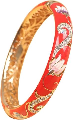 URED Elegant Colorful Cloisonne Enamel Bracelet Bangle for Women Handcraft Hollowed Flower Design Luxury Rhinestone Cloisonne Bangle Bracelet Wedding Birthday Gift in Saudi Arabia