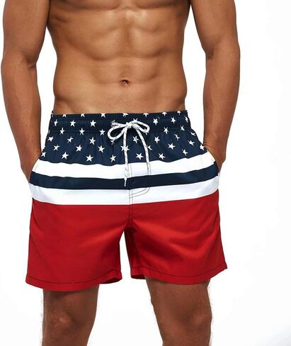 Mens Swim Trunks Quick Dry Boardshorts with Mesh Lining Above Knee Swimwear Bathing Suits (US Flag, M) in Saudi Arabia