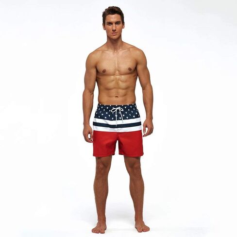 Mens Swim Trunks Quick Dry Boardshorts with Mesh Lining Above Knee Swimwear Bathing Suits (US Flag, M) in Saudi Arabia