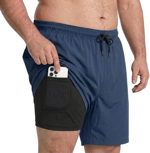 Keevoom Big and Tall Swim Trunks for Men,Men’s Plus Size Compression Liner Board Shorts Quick Dry Swimwear 7 Inch Swim Suit in Kuwait
