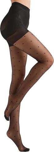 Women's Sheer Polka Dot Tights 15D Black High-Waisted Ultra Thin Hosiery Pantyhose in Saudi Arabia