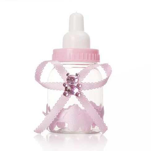 3.5 Inches Baby Bottle Shower Favor,Mini Plastic Candy Bottle,Baby Shower Supplies Boy Girl Newborn Baby Baptism Birthday Party Deco (2 Dozens, Pink) in Saudi Arabia