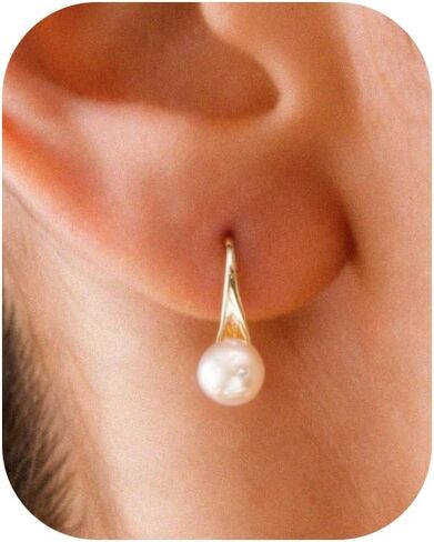 Pearl Earrings - 14k Gold or White Gold Plated Sparkle Cubic Zirconia Dainty Pearl Stud Earrings for Women Wedding Party Bridal in Saudi Arabia