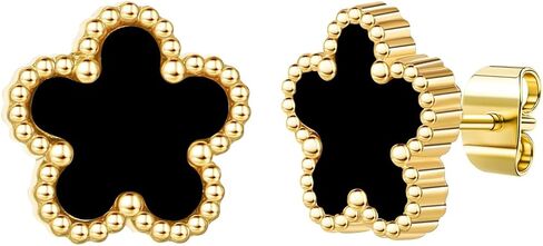 Clover Earrings for Women-14K Gold Four Leaf Flower Hypoallergenic Stud Pearl of Mother Non Tarnish Stainless Steel Lucky Gift-Waterproof Lightweight Cute Shiny Jewelry Colors-White Black Blue Red Green Gold Silver Earring in Saudi Arabia