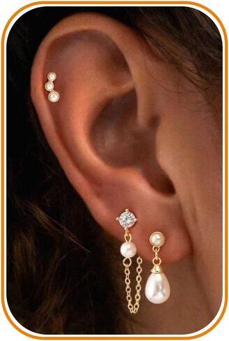 Pearl Earrings - 14k Gold or White Gold Plated Sparkle Cubic Zirconia Dainty Pearl Stud Earrings for Women Wedding Party Bridal in Saudi Arabia