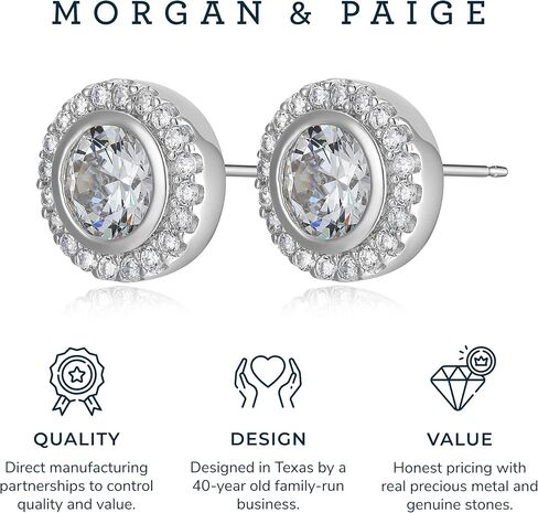 MORGAN & PAIGE .925 الفضة الاسترليني 14K الذهب الوردي أو الروديوم مطلي 7 مم مكعب زركونيا العائمة هالة مستديرة مكعب زركونيا أقراط للنساء - أقراط الفضة الاسترليني هيبوالرجينيك للنساء in Kuwait