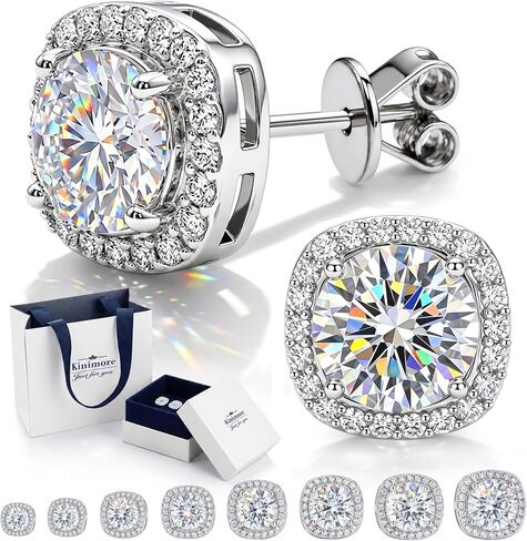 Moissanite Halo Stud Earrings for Women Men, 18K Gold Plated Hypoallergenic 925 Sterling Silver Post Square Moissanite Earring Studs for Sensitive Ear in Saudi Arabia