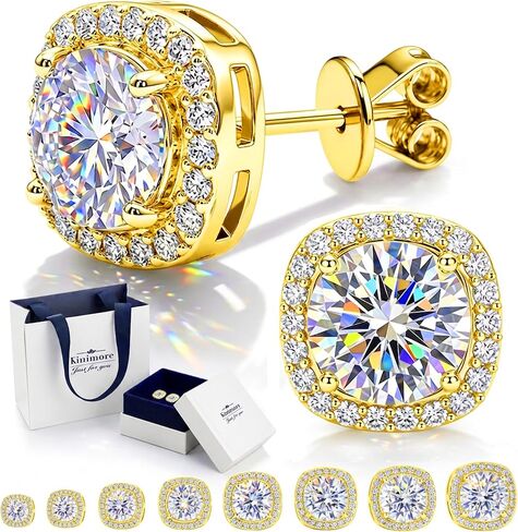 Moissanite Halo Stud Earrings for Women Men, 18K Gold Plated Hypoallergenic 925 Sterling Silver Post Square Moissanite Earring Studs for Sensitive Ear in Kuwait