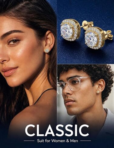 Moissanite Halo Stud Earrings for Women Men, 18K Gold Plated Hypoallergenic 925 Sterling Silver Post Square Moissanite Earring Studs for Sensitive Ear in Kuwait