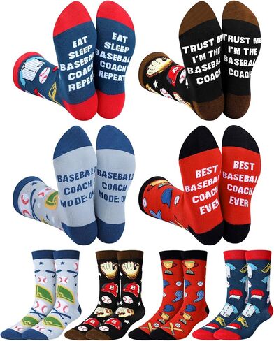 Ramede 4 Pairs Best Coach Socks for Men Casual Cotton Crew Socks Appreciation Gifts for Basketball Baseball Soccer Coaches in Kuwait