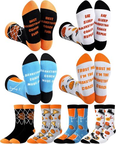 Ramede 4 Pairs Best Coach Socks for Men Casual Cotton Crew Socks Appreciation Gifts for Basketball Baseball Soccer Coaches in Kuwait