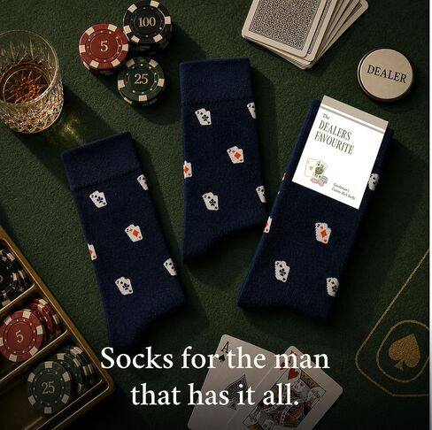 The Dealer's Favorite Socks – Casino Gifts for Men – Perfect Blackjack Gift – 1 x Pair, Size US 8-13, Navy – Funny Gambler Gifts for Poker Players, Dad, Boyfriend in Saudi Arabia