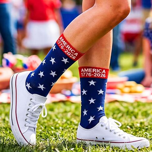 Campsis USA 250th Anniversary Crew Socks, Fourth of July Independence Day Novelty Socks in Kuwait