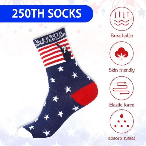 Campsis USA 250th Anniversary Crew Socks, Fourth of July Independence Day Novelty Socks in Kuwait