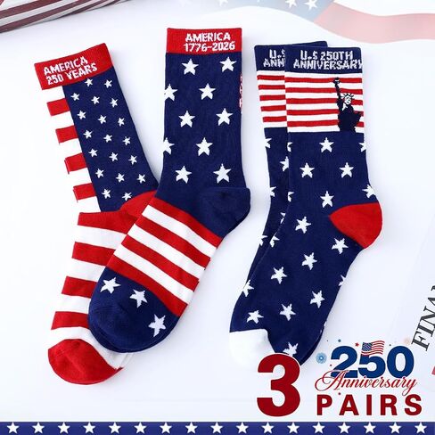 Campsis USA 250th Anniversary Crew Socks, Fourth of July Independence Day Novelty Socks in Kuwait