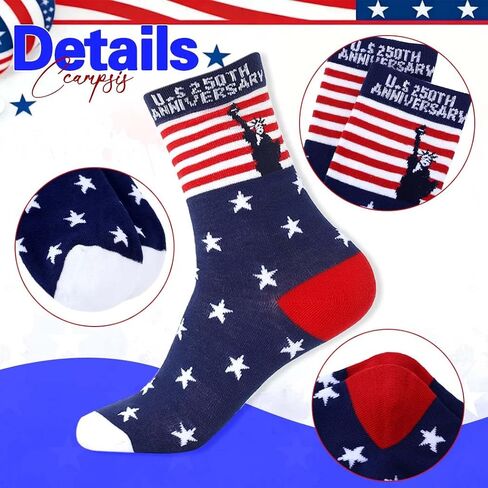 Campsis USA 250th Anniversary Crew Socks, Fourth of July Independence Day Novelty Socks in Kuwait