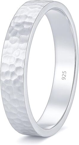 925 Sterling Silver Wedding Ring Hammered Flat Pipe Cut Textured Thick & Durable Handmade Unisex Mens & Women Rustic Engagement Promise Band - US Size 4-13 - Custom Engraving in Saudi Arabia