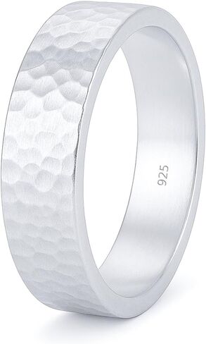 925 Sterling Silver Wedding Ring Hammered Flat Pipe Cut Textured Thick & Durable Handmade Unisex Mens & Women Rustic Engagement Promise Band - US Size 4-13 - Custom Engraving in Saudi Arabia